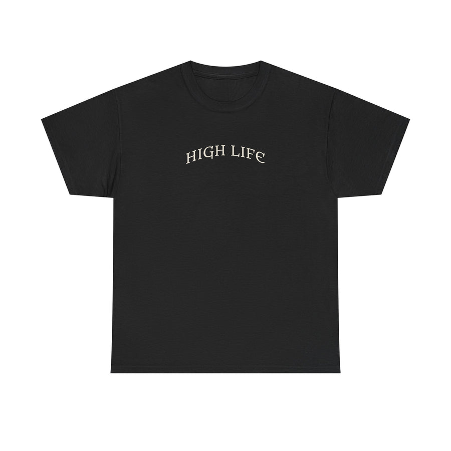 High Life · Gothic HL × Never Stop Fighting — Tee Negra
