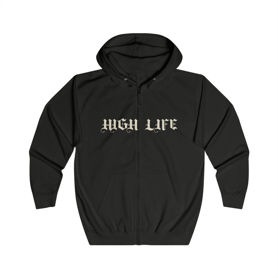 HIGH LIFE — Zip Hoodie Script · Logo